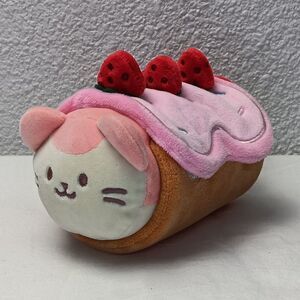 Anirollz Coosy Kittiroll Cat Plush with Strawberry Roll Cake Blanket Small 6”